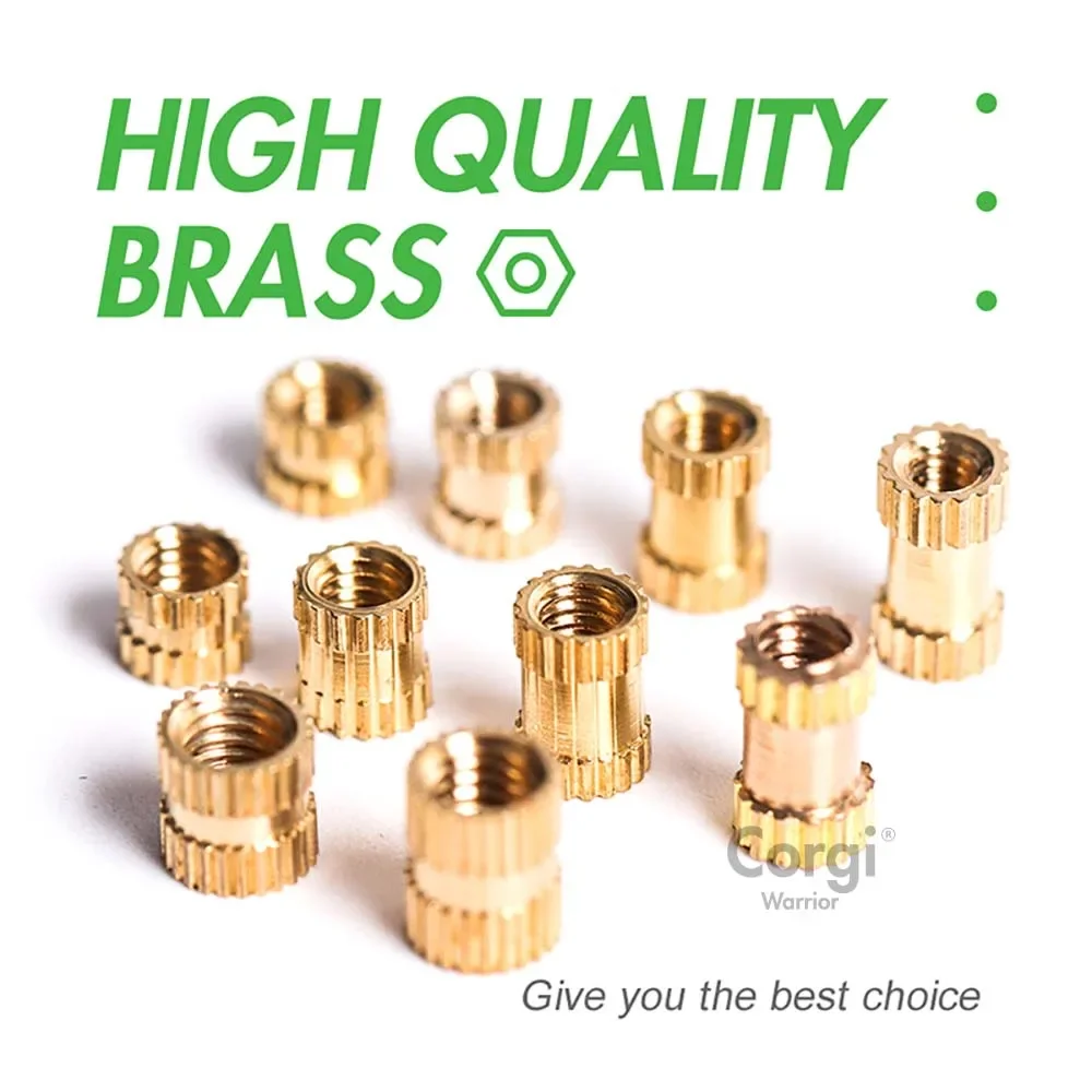 M2.5 M3 M4 M5 M6 Brass Pure Copper Metric Thread Injection Molding Knurl Insert Nut Nutsert Embedded Nuts for 3D Prints 10-100P