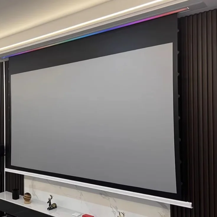 4K 3D 16:9 Motorized Hidden Tension Ceiling Projection Screen Black Diamond with Remote Control for Long Standard/ UST Projector