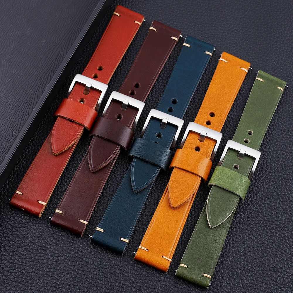 Hand-stitching  Watch Strap Vintage Style Men's Bracelet 20mm  22mm Watchband Black Brown Gray Green Wear-Resistant Bracele