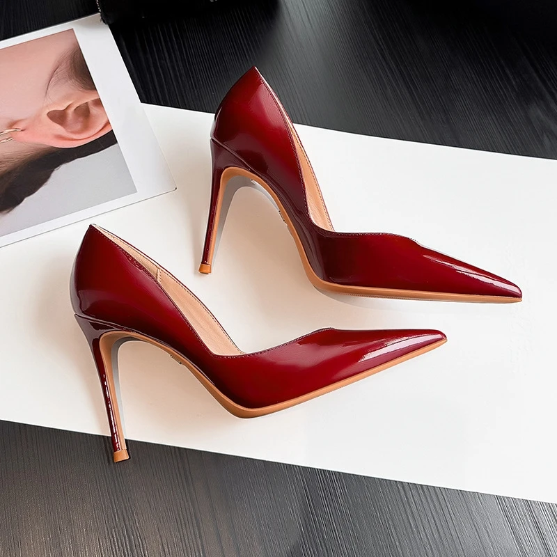 

6cm/8cm/10cm Thin High Heels Pointed Toe Stiletto Pumps Concise Sexy Patent Leather Women Office Shoes Pointed Toe Pumps B012