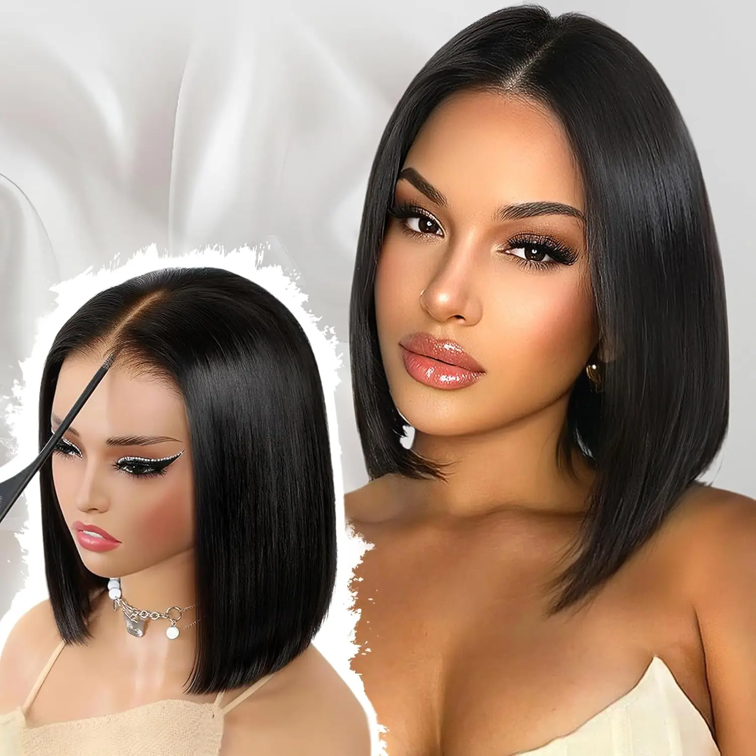 

Парик Bob Wig из 100% натуральных человеческих волос, короткий, прямой, с кружевной передней частью 4x4, 5x5, HD кружевной парик с застежкой, без клея, готовый к ношению, 13x6 HD кружевной фронтальный парик