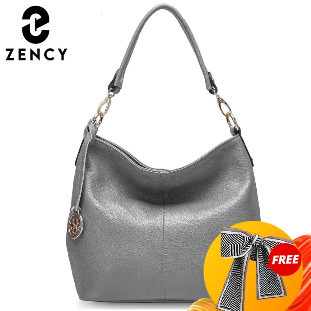 Zency Fashion Purple Women Shoulder Bag 100% Genuine Leather Elegant Tote Handbag High Quality Female Messenger Bags Classic