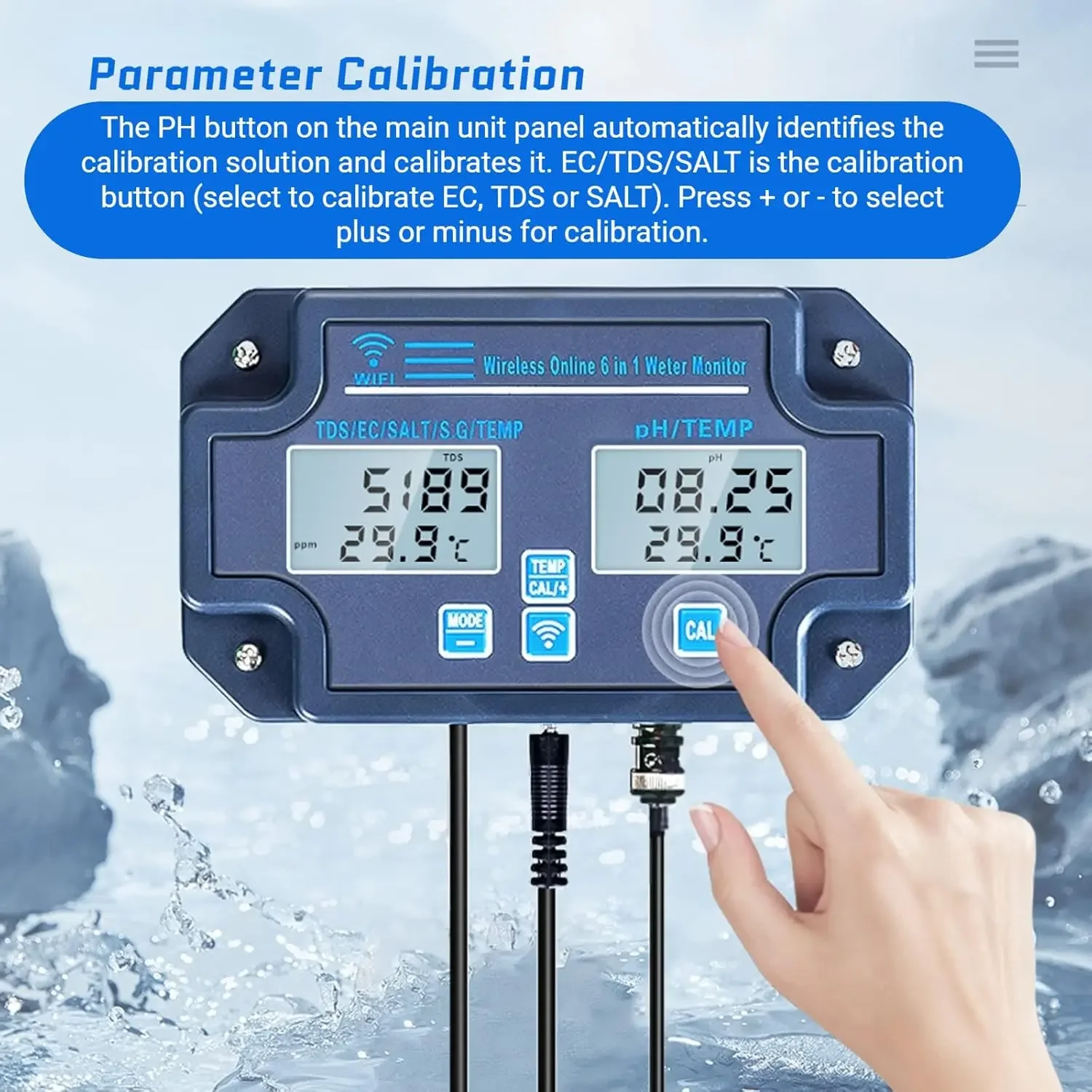 Tuya Smart Wifi Online Water Quality Detector 6 IN 1 TDS EC PH Salinity G.S Temperature Tester PH Meter for Swimming Pool