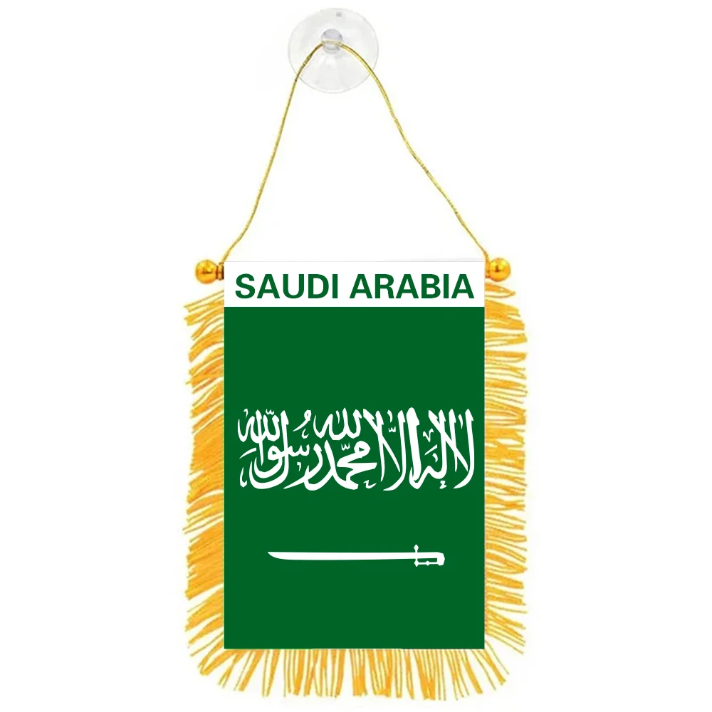 aerxemrbrae   8*12cm Saudi Arabia Hanging Flag Double Sided Tassel With Sucking Disc Car Decoration Saudi Arabia  Mini Pennant