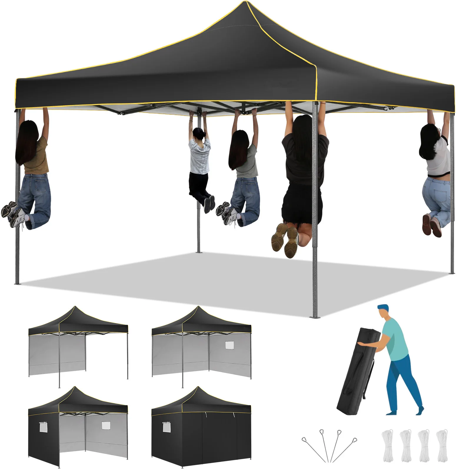 10x10 Pop Up Canopy Tent Commercial Heavy Duty Instant Canopy with 4 Sidewalls, UV 50+ Silver Coated Waterproof Vendor Tent