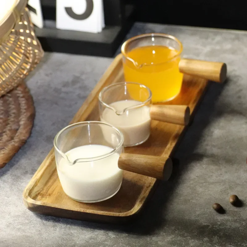 Tasses en verre à bouche unique avec poignée en bois, tasse à mesurer pour expresso, lait, café concentré, boissons de bain