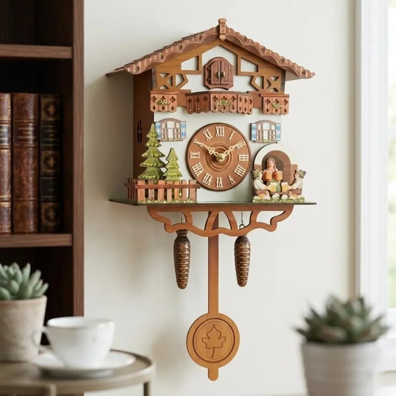 Orologio da Parete a Cucù in Legno Retrò con Cucù a Scomparsa, Suoneria Orale per Soggiorno, Decorazione Domestica Accogliente, Centrotavola Vintage, Regalo per la Famiglia