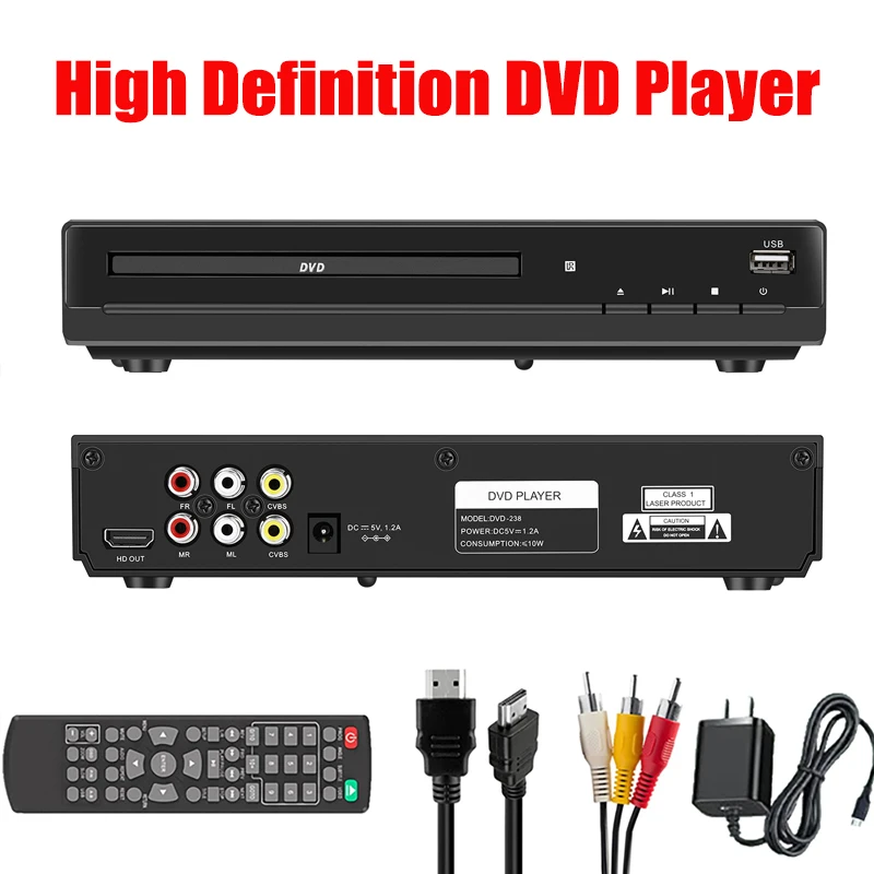 Reproductores de DVD portátiles 1080P, reproductor de VCD HD, caja de reproductor de DVD multimedia para el hogar, reproductores de CD para TV, sistema de cine en casa compatible con HDMI