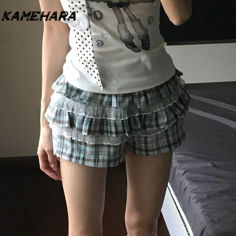 

KAMEHARA японская женская мода Y2k, универсальная летняя новая клетчатая юбка-тортик, корейские шикарные юбки 90-х годов, уличная одежда 니트 스커트 готический
