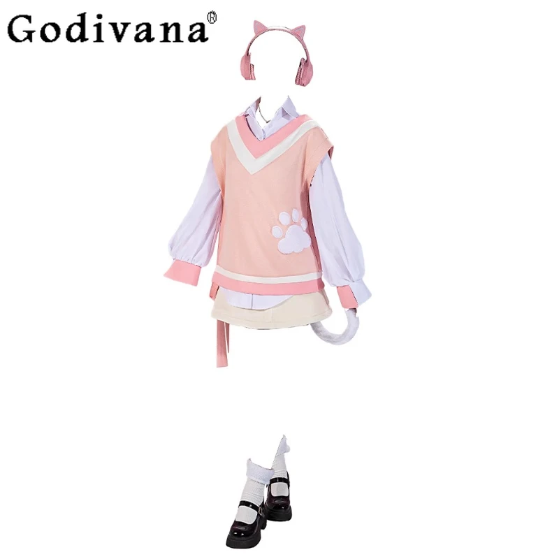 Halloween rosa gilet camicia calzini coda set da donna progetto Sekai colorato costume cosplay di scena femminile dolce abiti da festa