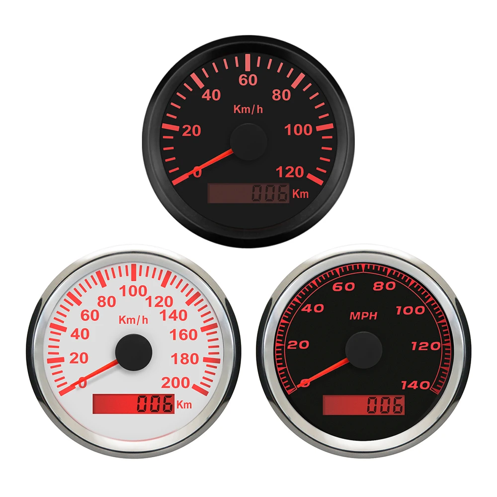 New 85mm GPS Speedometer 120 km/h 200 km/h 200 MPH  Speed Gauge Odometer 12V 24V With Red Backlight for Car Motorcycle Boat