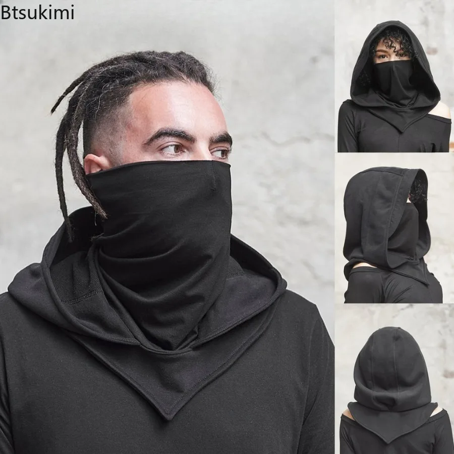 Disfraces de Halloween Unisex, Capa con Capucha de Asesino Gótico Negro, Accesorios de Vampiro, Máscara de Cosplay de Mago Punk Diabólico Medieval, Bufanda