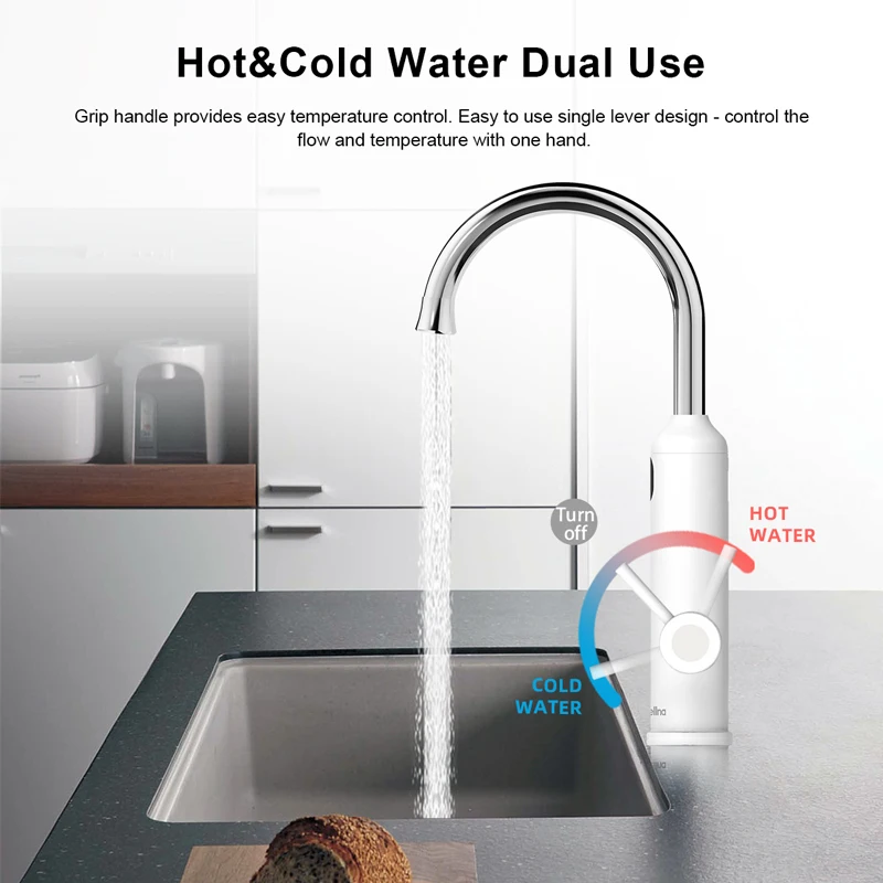 Briwellna 3.2KW Instant Geyser Water Heater Flowing Faucet 360°Swivel Cold and Hot Water Tap Tankless Water Heater Faucet Geyser