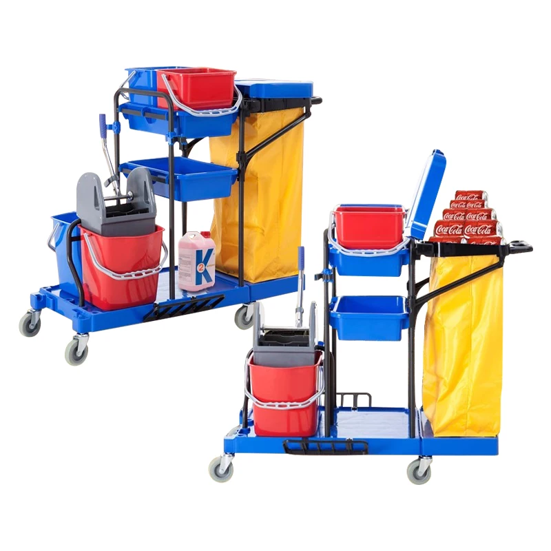 Hospital Hotel Shopping Center Plastic Buckets Cleaning Cart for Guest Room Cleaning Supplies Janitor Cart Carrello Per Pulizie