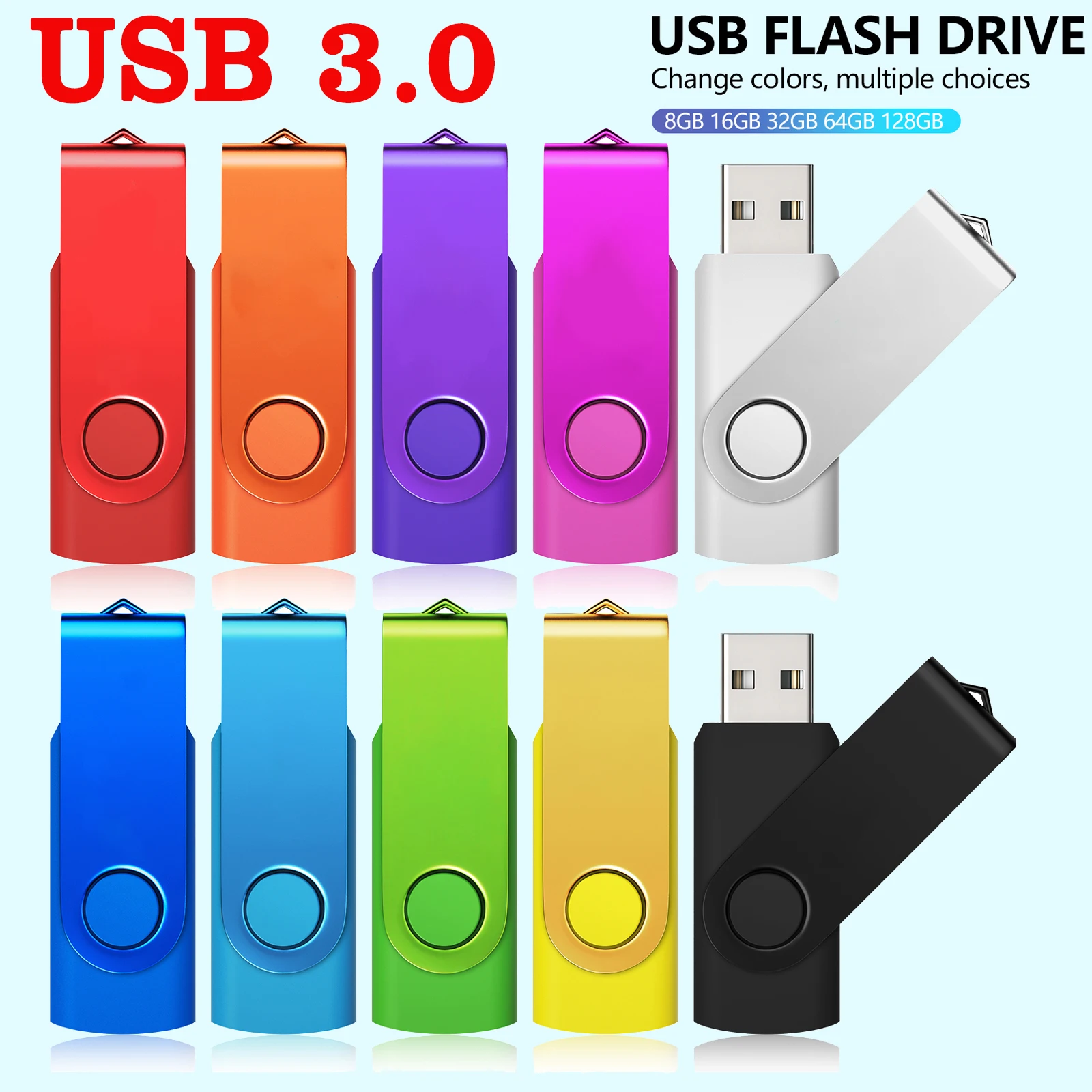 Unidad Flash USB 3,0 JASTER, Mini memoria USB de plástico de 128GB de velocidad extrema, memoria USB giratoria de 8GB, 16GB, 32GB, 64GB, regalo