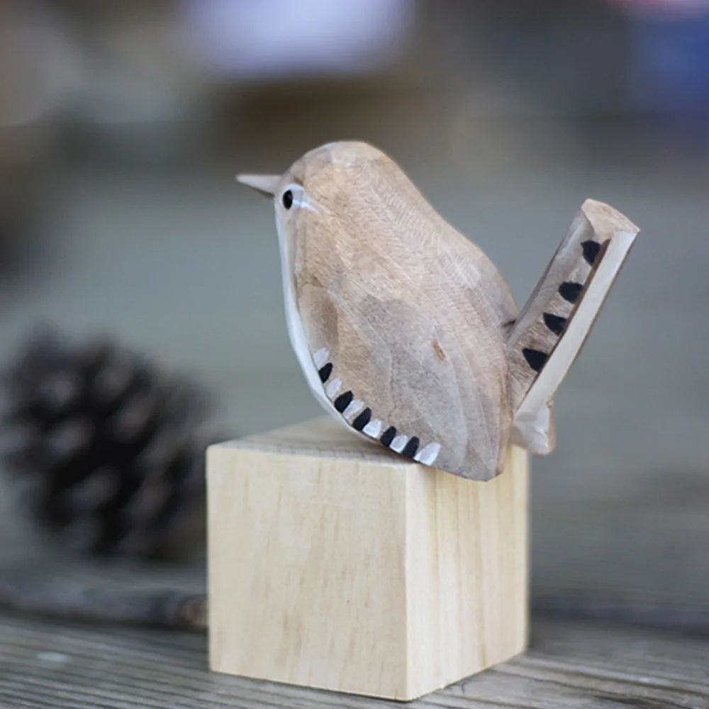 

Nordic Home Garden Decor Pure Handmade Solid Wood Carving Fat Bird Winter Wren Home Decoration Carved Wood Christmas Gift