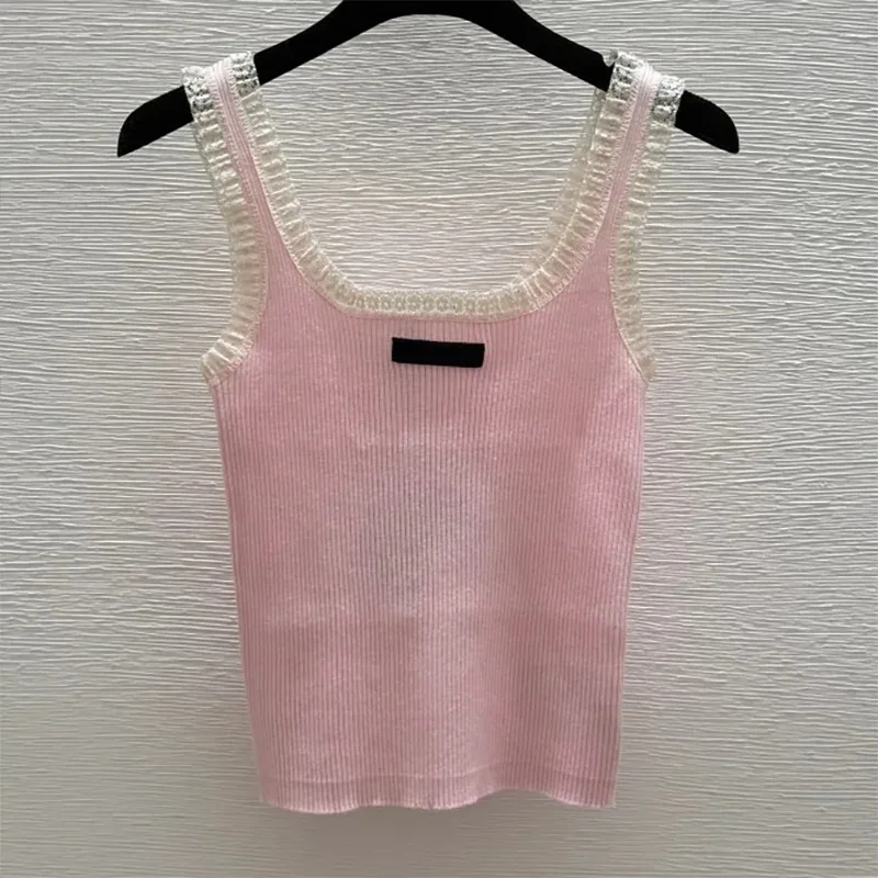 

High-quality women's knitted vest /tanks with lace trim, stylish and gentle style set for summer black,pink,beige colour 2562270