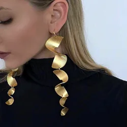 Kshmir Vintage Metal Gold Color Long Spiral Tassle Earrings for Women Exaggerated Unique Jewelry Accessories