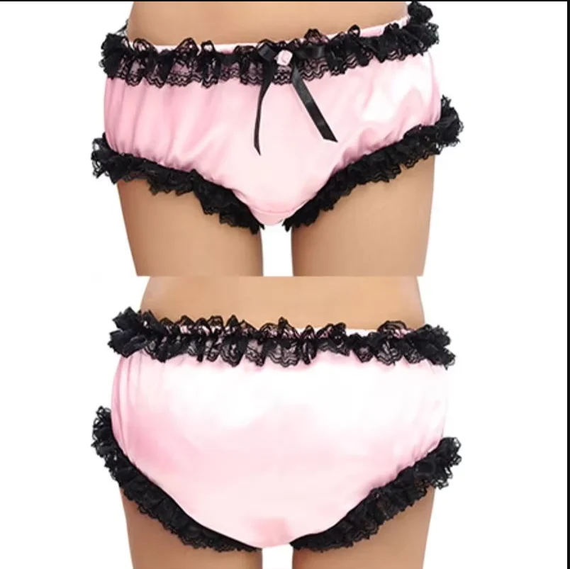 

Adult Giant Baby Sissy Sexy Girl Pink Satin Lined Black Lace Edge Shorts Role Playing Maid Shorts Customized Multi Color