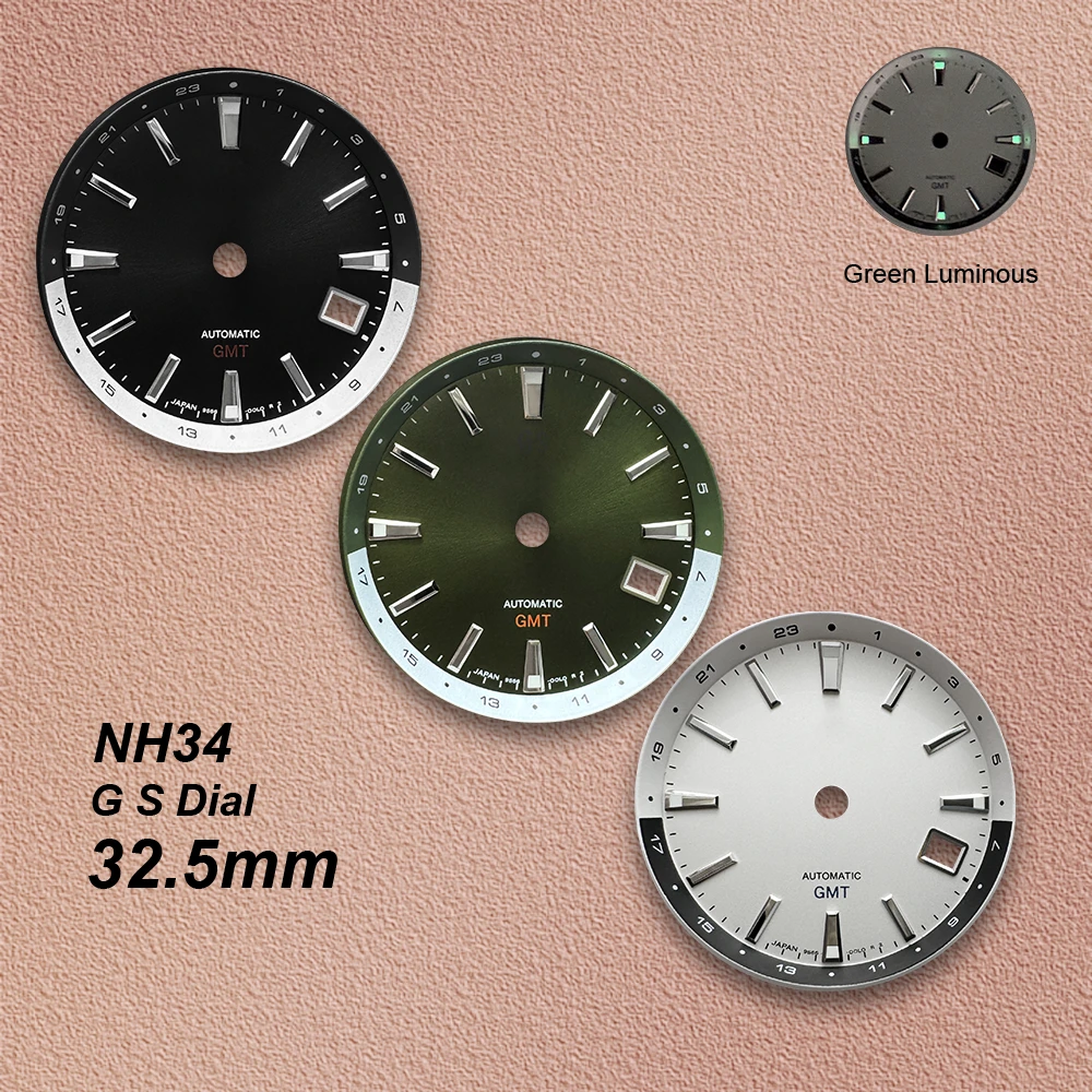 

32.5mm GS Logo GMT Dial For NH34 Movement Green Luminous White/Green/Black High Quality Watch Modification Accessories