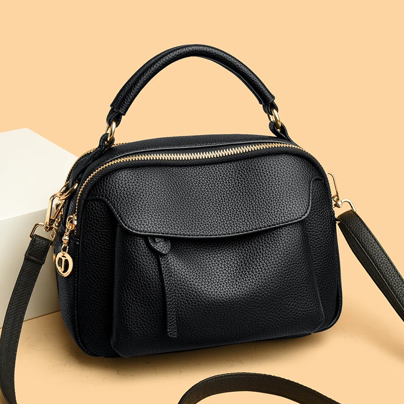 Fashion Women PU Leather Crossbody Bags Luxury Shoulder Handbag Elegant Double Zipper Commuter Purse for Ladies Office Daily Use