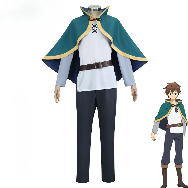 

Anime Satou Kazuma Cosplay Costume Shawl T-shirt Pants Belt Wonderful School Uniform Four Piece Set Halloween Role Play Outfits