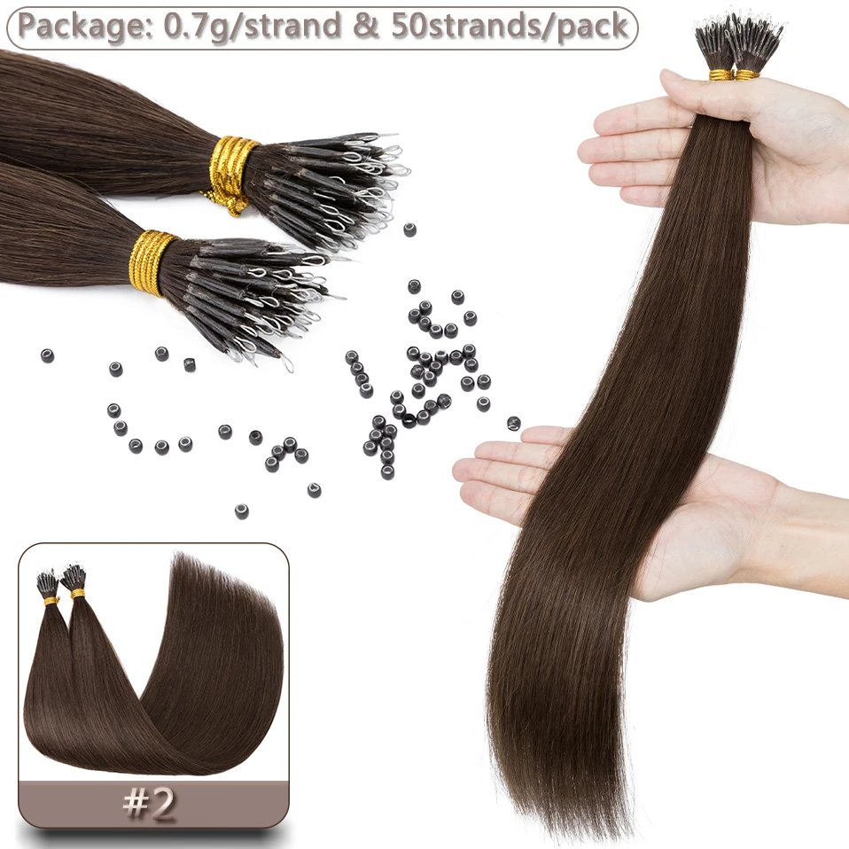 S-noilite Human Hair Micro Links Hair Extensions 0.7g/strand Nano Rings 50pcs Nano Bead Prebonded 18-24inch Straight Blonde Hair image 3