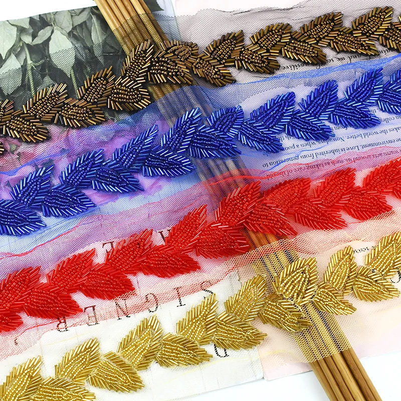 

1/2Yards Meetee 6cm Beaded Lace Trim Mesh Ribbon Pearl Tape Wedding Dress Decorative Leaf Braid Fabric Sewing Garment Bag Crafts