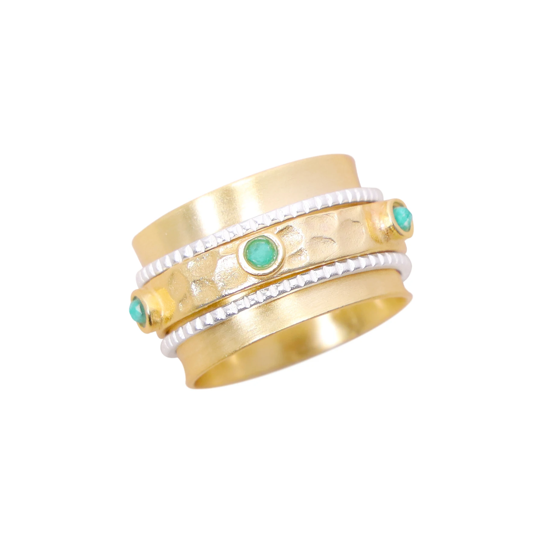 Handmade Amazonite & Two-Tone Hammered Spinner Ring Fashion Spinner Ring for Women