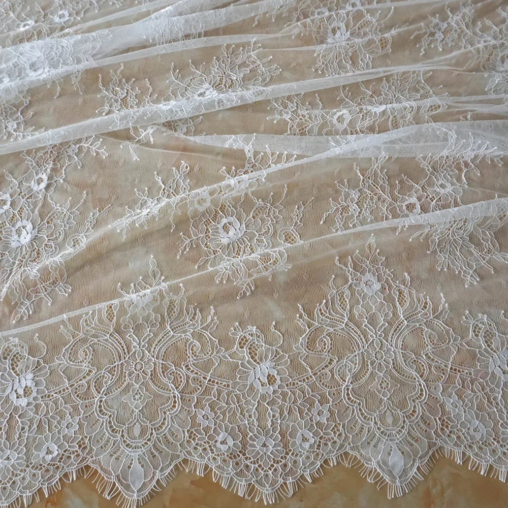 Good Quality Eyelash Chantilly Lace Tissue for Wedding Gowns Off White Black Women Dress Making Lace Sewing Material SOFT