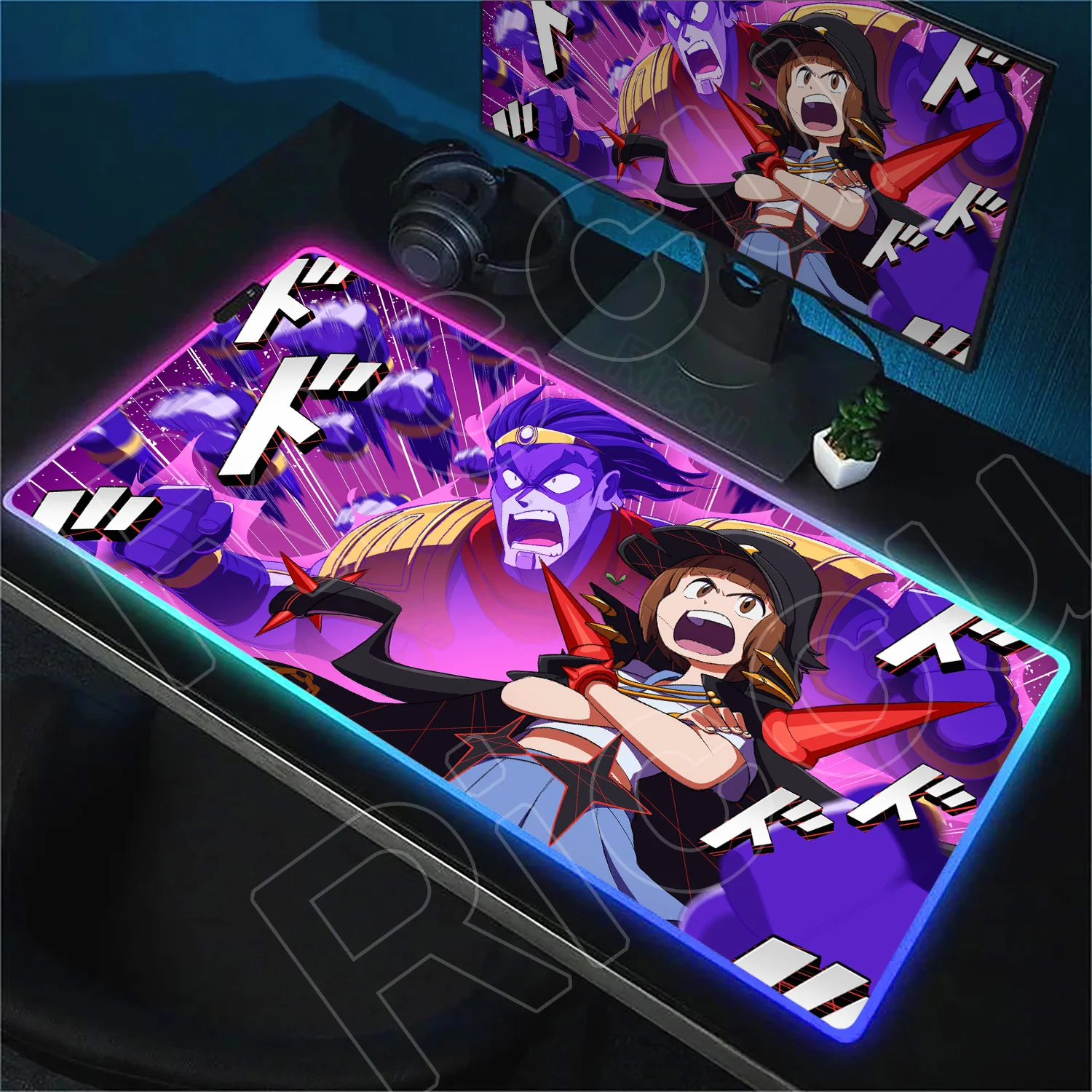 

RGB Mousepad Anime Jojo Bizarre Adventure Luminescence Keyboard Mousepad Large Gamer Table Mat Non-slip Mouse Pad With Backlight