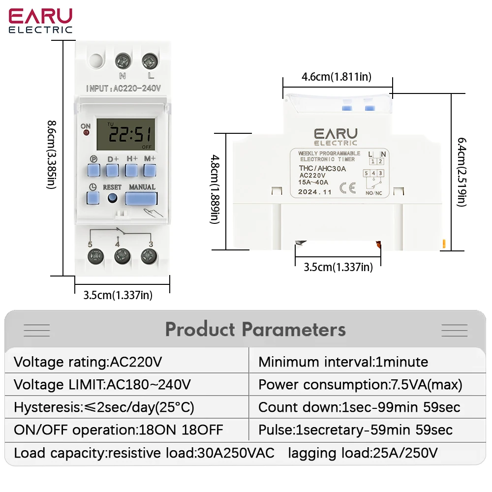 AC 220V 230V 110V DC 12V 24V 48V 15A 30A THC15A Din Rail Weekly 7 Days Programmable Digital Time Switch Relay Timer Controller