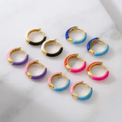 18K Gold Plated Brass Two-tone enamel earrings,Enamel Earring for Women Small Hoop Earrings Charms Jewelry Gift diy Acceaaories