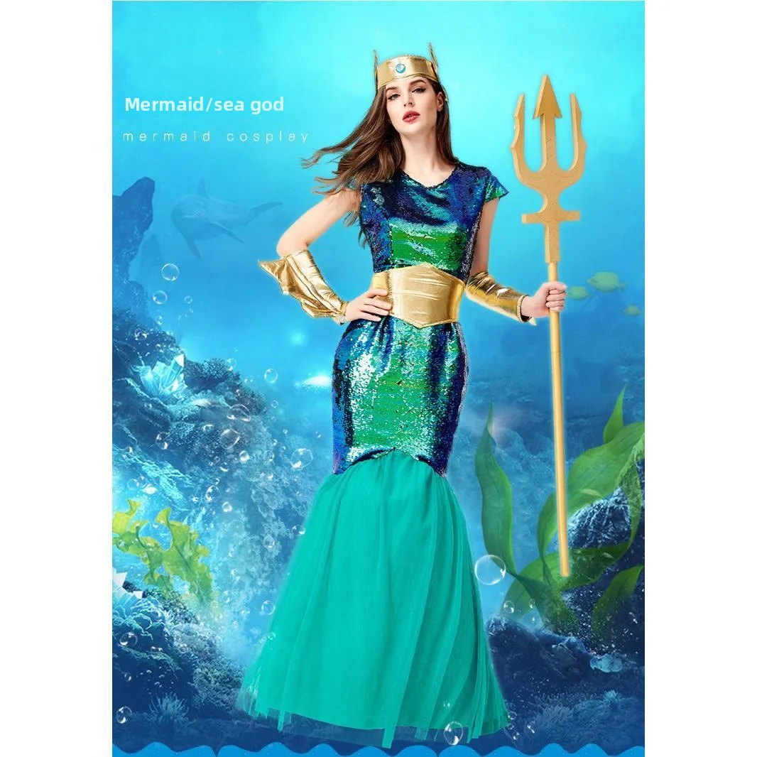 زي حورية البحر الأخضر لعيد الهالوين، زي تنكري لإلهة البحر، فستان طويل، زي أميرة تحت الماء من القصص الخيالية