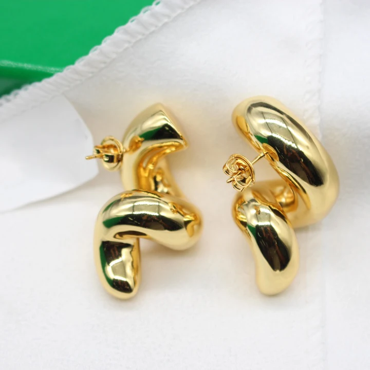 2024 Hot Designer Brand Gold Silver Irregular Twisted Top Quality Earring Women Europe Luxury Jewelry Party Trend