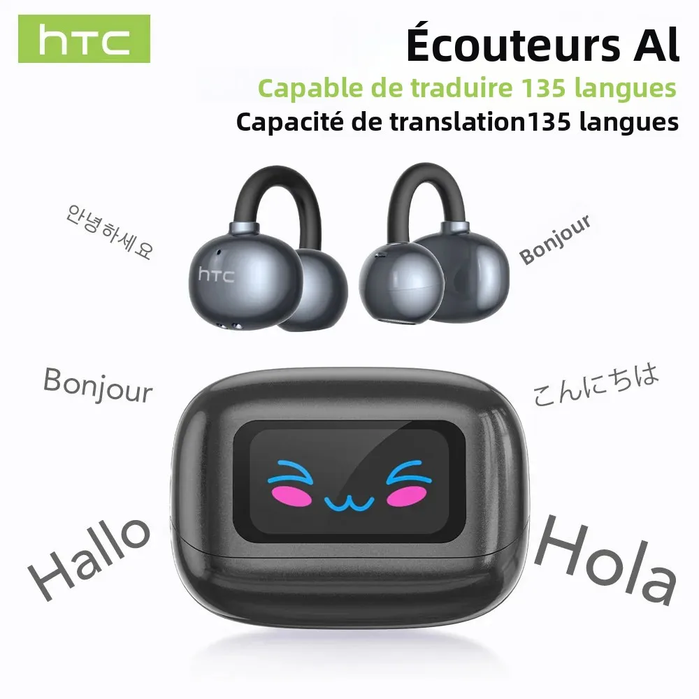 【HTC NE54】 Écouteurs Bluetooth V6.0 Traducteur AI Écran LCD Écouteurs OWS Clip d'oreille Écouteurs Écouteurs sans fil Réduction du bruit
