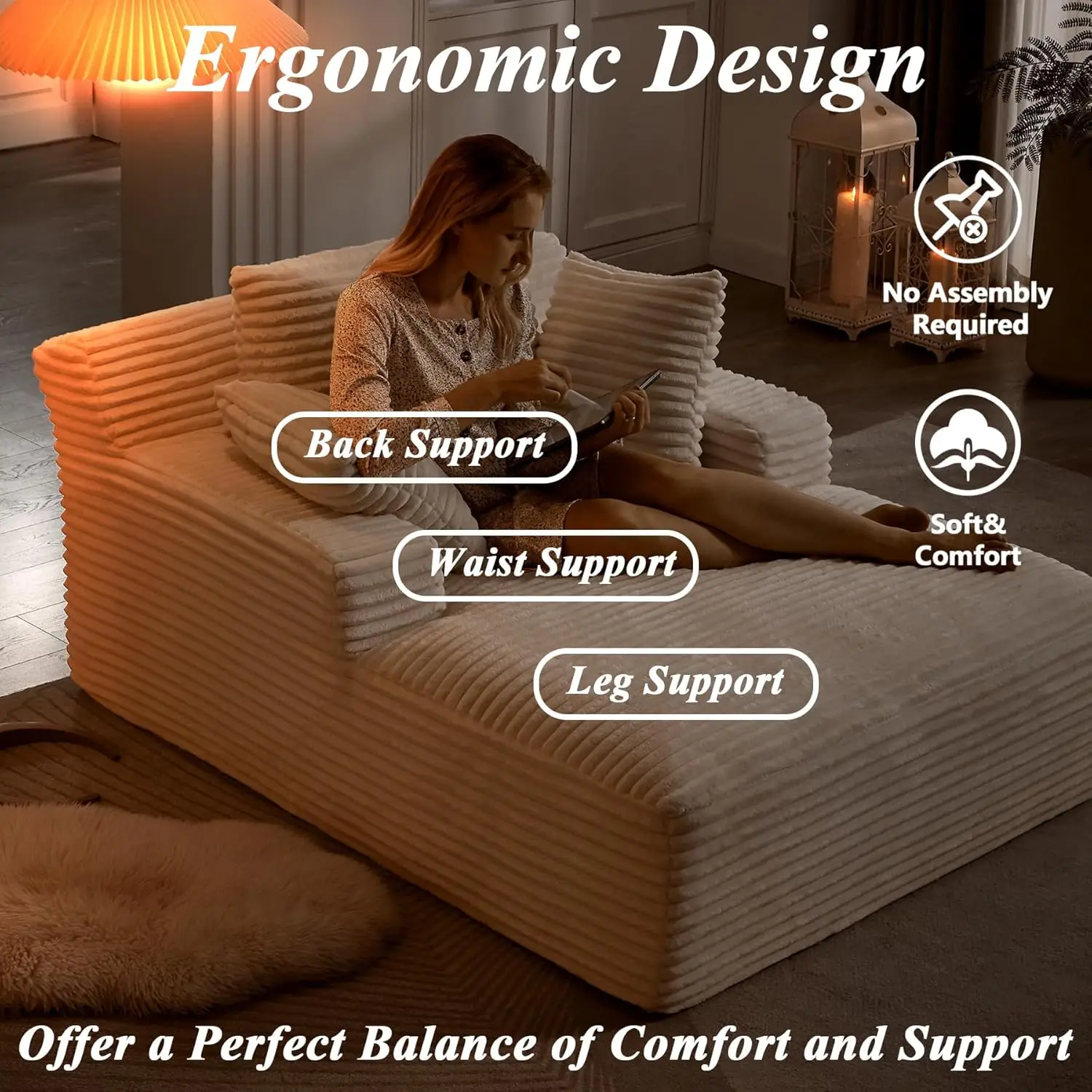 거실 침실용 대형 긴 의자, 편안한 베개 3개 포함, 넓은 팔걸이 코듀로이 원단 고밀도