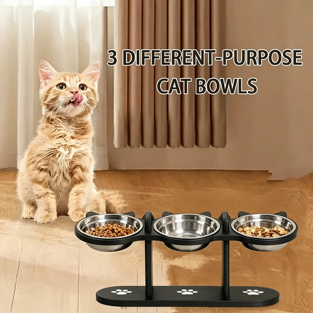 Comedero elevado 3 tazones para gato y perro – Base antideslizante - imagen 5