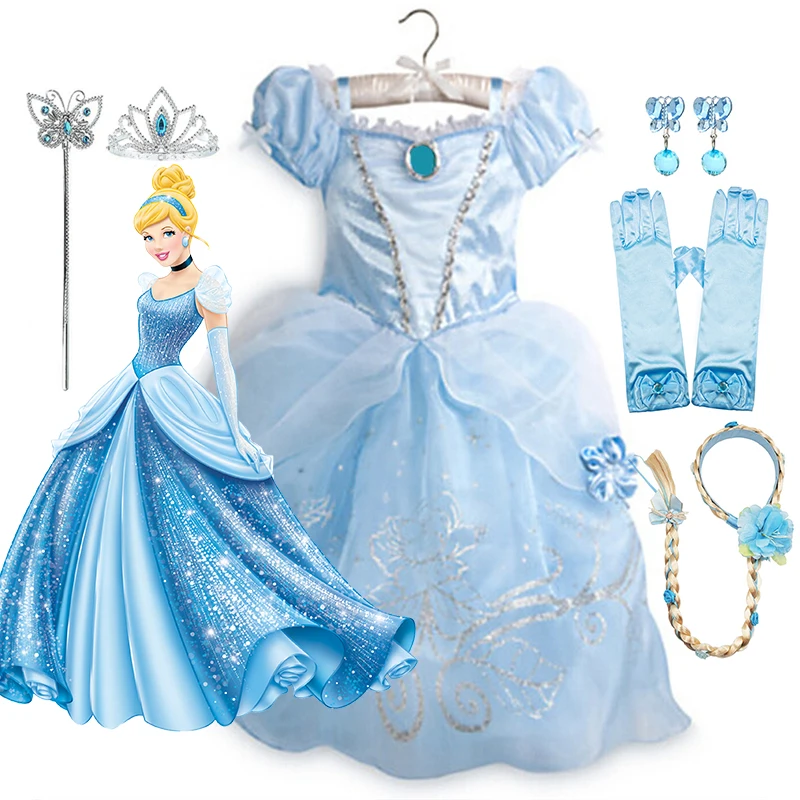 

Girls Cosplay Disney Cinderella Princess Costume Kids Butterfly Blue Party Vestidos Birthday Carnival Dress Up Disguise Frock