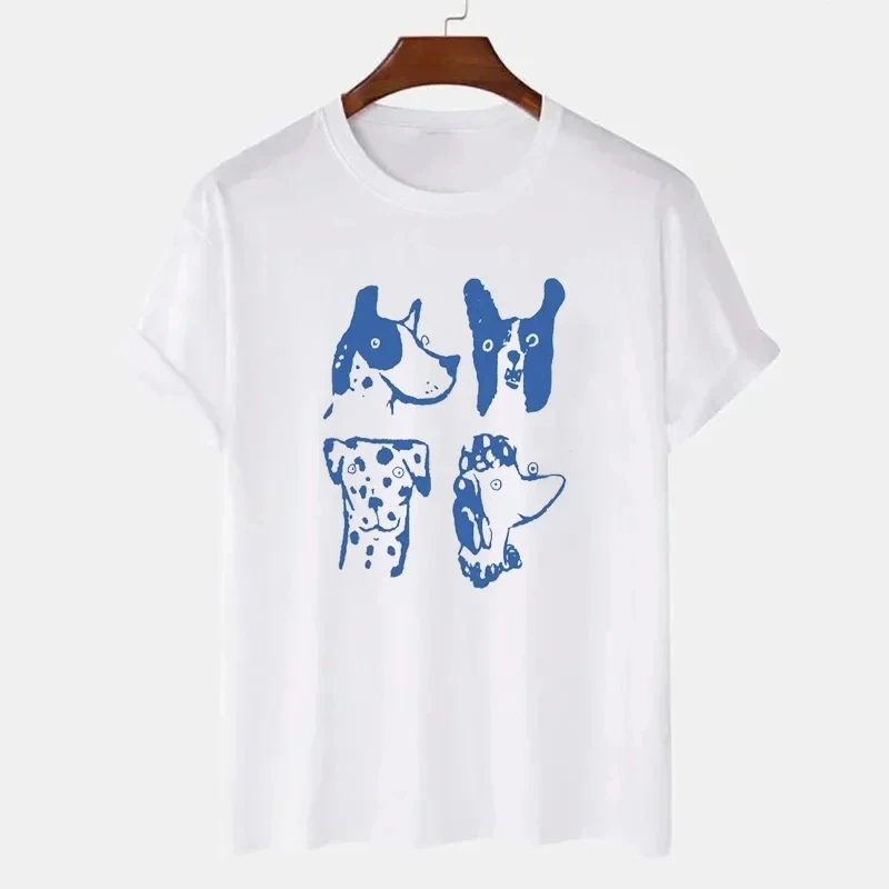 Funny Women Short Sleeve Loose Cotton Casual Tops Cartoon Dogs Printing Kpop White T Shirts Crewneck Dog Lover\'s Tees Streetwear