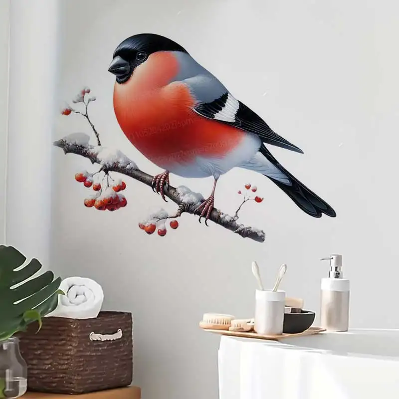 Red Magpie Color Feather Waterproof Wall Sticker for Living Room Sofa Door & Window Home Decorative Background AA174