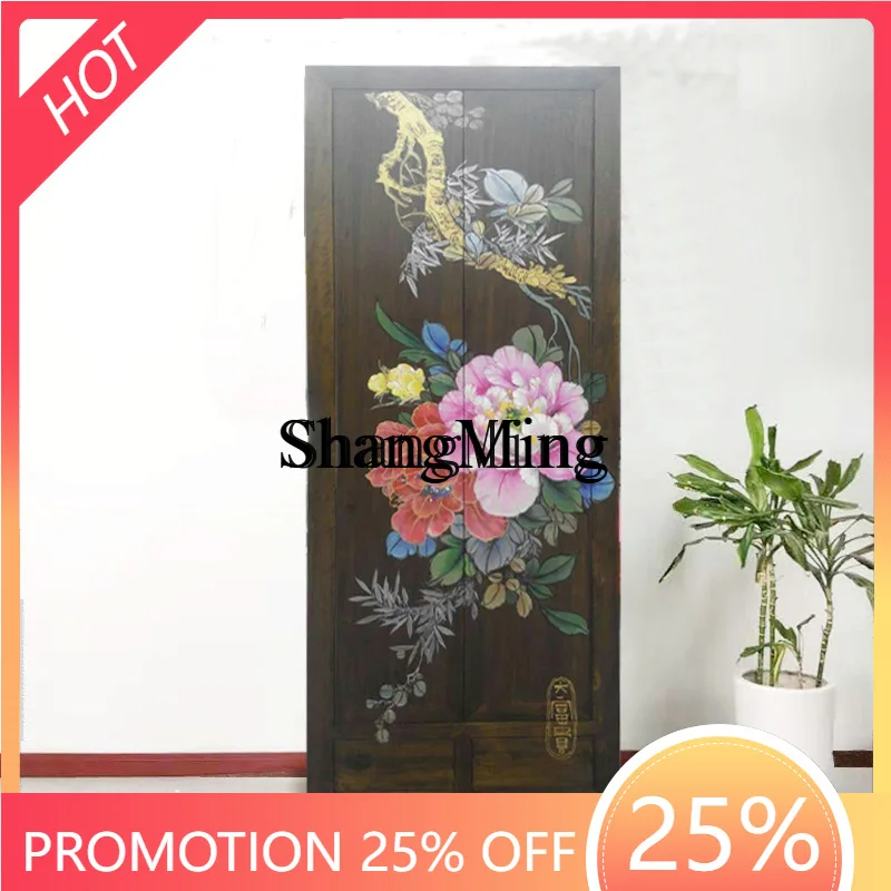 

SM new household Chinese solid wood two-door large wardrobe storage retro storage living room decorative cabinet