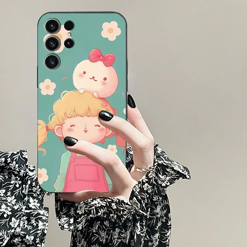 for Samsung F S21 Ultra 54 S 9 8 10E 15 35 42 23 M 52 55 04 4 5 G 34 A 82 32 13 53 14 TPU black soft phone cartoon girl series