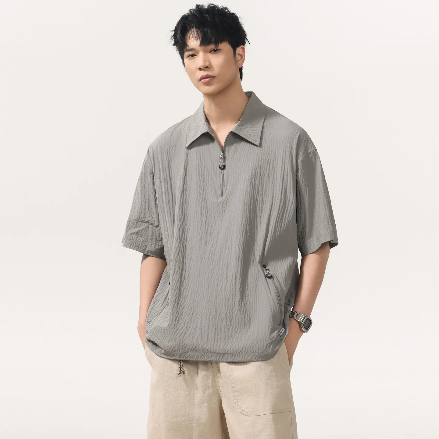 2026 Summer New Tshirt Men Fashion Loose Casual Short Sleeve Quick Dry Cargo Polo Shirt Outdoor Hiking Sport T-Shirt Tops