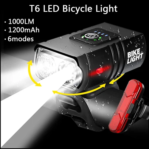 Nueva luz LED para bicicleta, 1000LM, pantalla de potencia recargable por USB, lámpara frontal para bicicleta de montaña y carretera, linterna, equipo de ciclismo