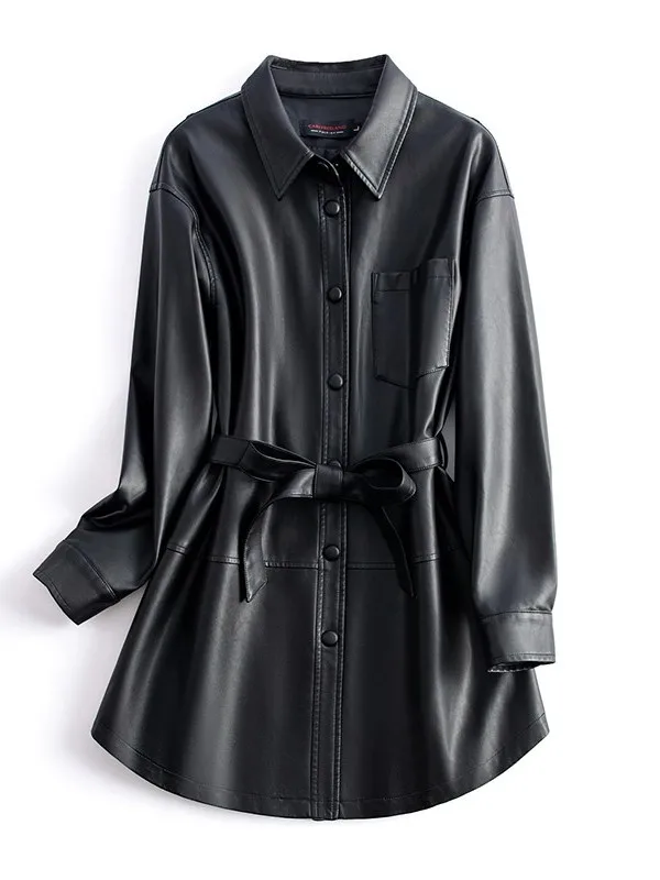 Xu Lu Yang Mi Real Leather Jaet Women's Mid-Length Premium Feel 2025 Spring Autumn New Lamb Skin Coat Commute Sle Loose Fit