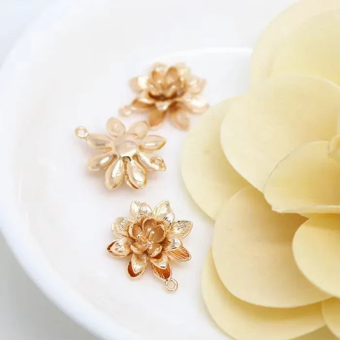 (1547)4PCS 17.5x19.5MM 24K Champagne Gold Color Plated Brass Flower Lotus Charms Pendants High Quality Diy Jewelry Accessories