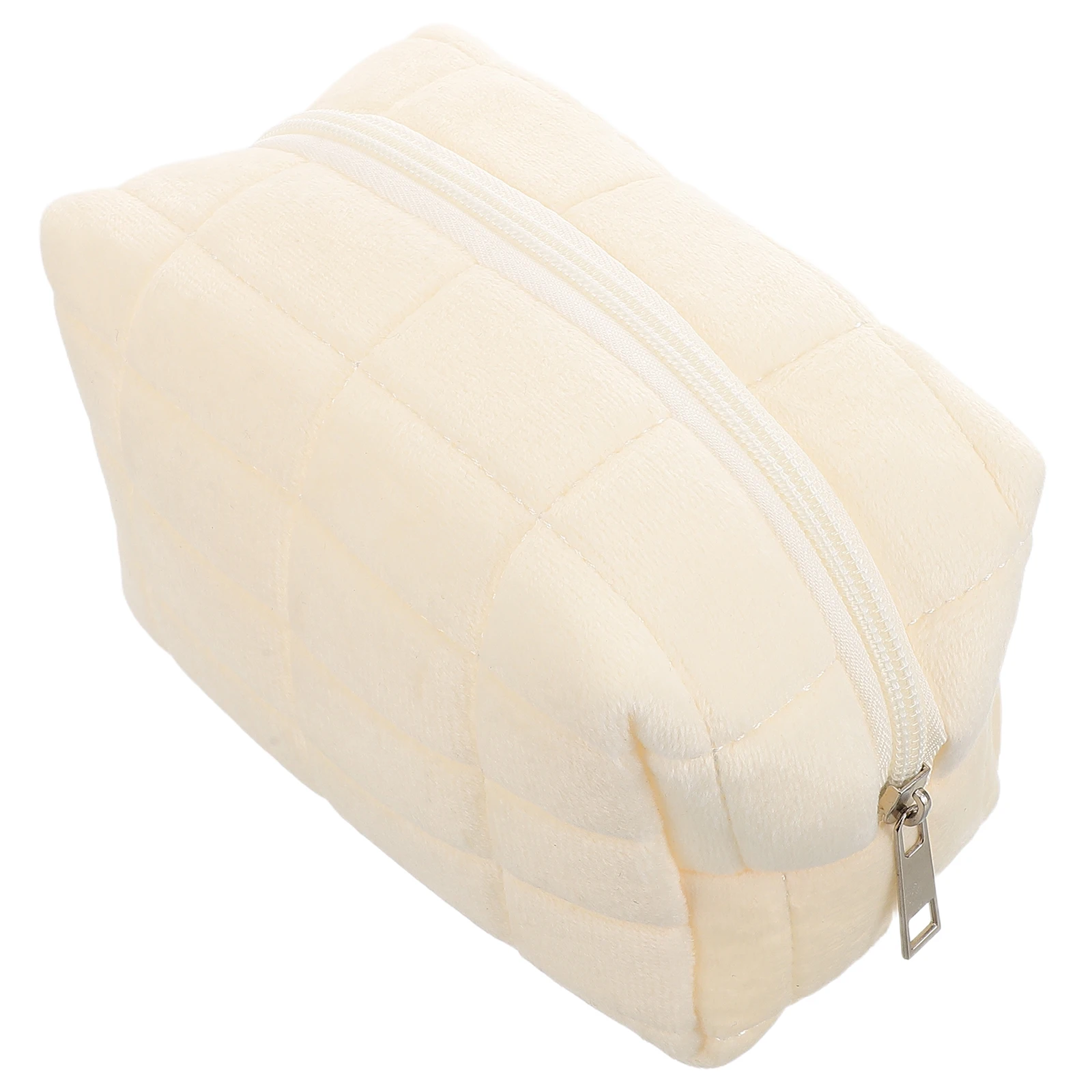 

Large Capacity Beige Checkered Bag Makeup Organizer Pencil Case Zipper Closure Teen Girls Adult Students School Office