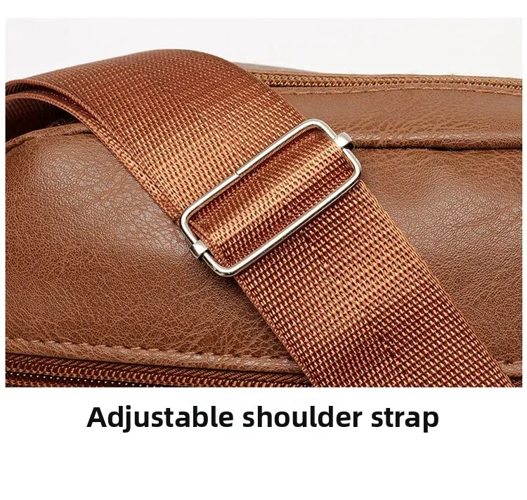 Herrentasche, PU-Leder, einzelne Umhängetasche, mehrlagiger Reißverschluss, großes Fassungsvermögen, Umhängetasche für den täglichen Gebrauch, Arbeit, Reisen, Business, Pendeln – Detail 8