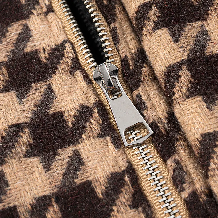 HH Autunno Set scozzese vintage da donna Dolcevita a maniche lunghe Giacca corta con cerniera + Mini pantaloncini a trapezio a vita alta Abito alla moda